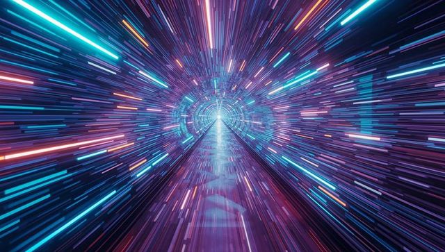 Futuristic Neon Light Tunnel with Motion Blur