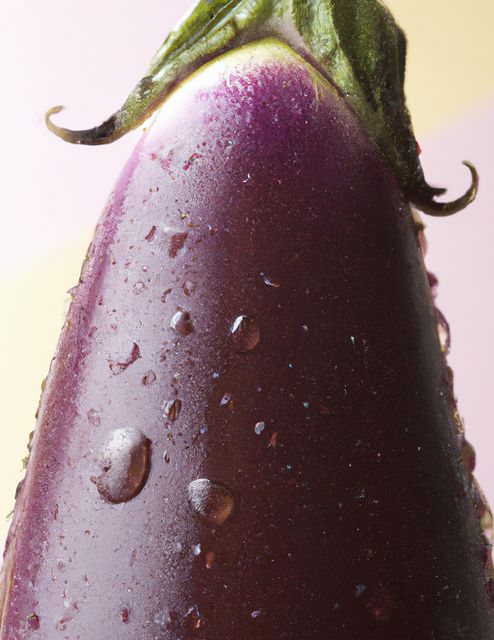 Close up of eggplant on purple background created using generative ai technology. Vegetables, food and nutrition concept, digitally generated image.