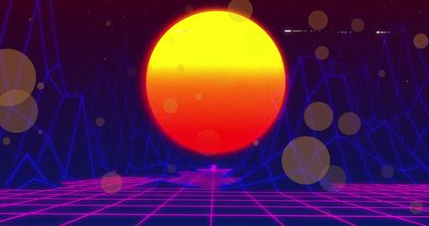 Vibrant Retrowave Sunset with Neon Grid Aesthetic