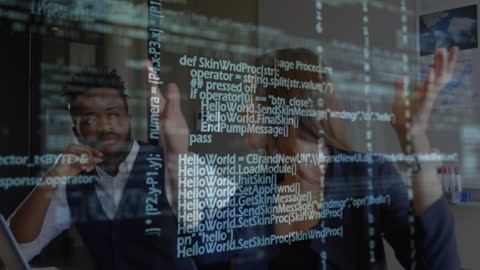 Team Analyzing Code in Modern High-Tech Office