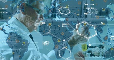 Scientist Analyzing Data with Digital World Map Interface - Download Free Stock Images Pikwizard.com
