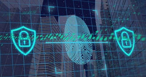 digital security network overlay with fingerprint and padlocks - Download Free Stock Images Pikwizard.com