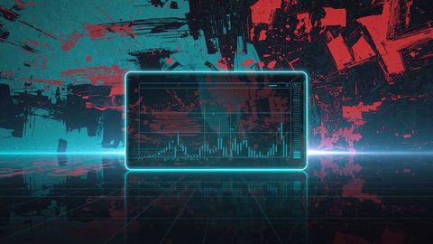 Futuristic holographic online trading panel with data visualization and abstract background