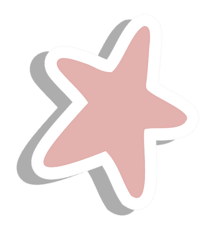 Hand-drawn pink star on transparent backdrop with white outline