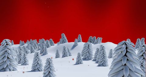 Snowy Fir Trees Under Red Sky Creating Festive Ambiance - Download Free Stock Images Pikwizard.com