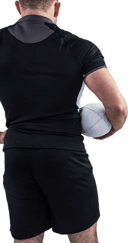 Transparent Rugby Player Holding Ball in Motion