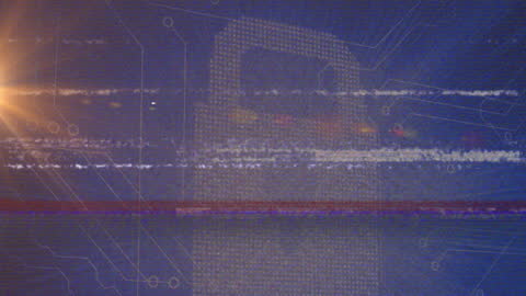 3D Lock Icon on Digital Interface with Data Glitch