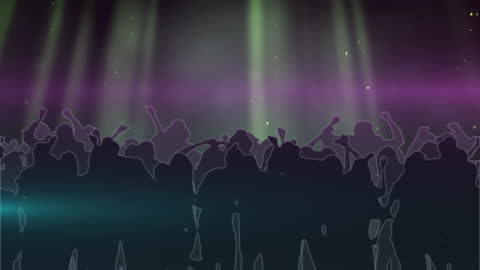 Colorful Crowd Dancing at Party Over Light Trails