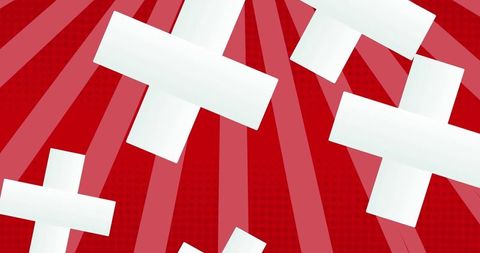 Dynamic white crosses on bold red striped background