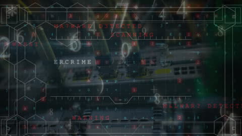 Digital Data Processing Overlay on Server Room Animation