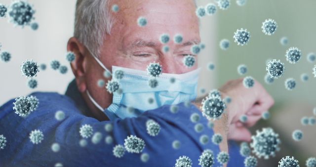 Elderly Man Wearing Mask Coughing with Covid Cells Illustration - Download Free Stock Images Pikwizard.com