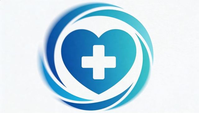 Medical heart cross logo featuring swirling swoosh blue-teal gradient healthcare branding