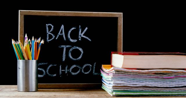 Back to School Chalkboard with Books and Colorful Pencils - Download Free Stock Images Pikwizard.com