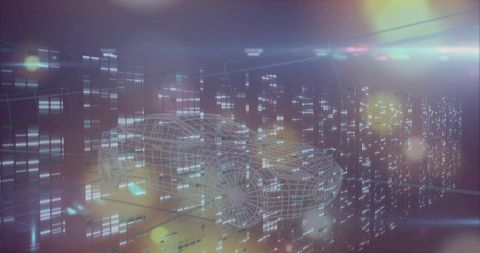 Futuristic wireframe sports car in digital realm