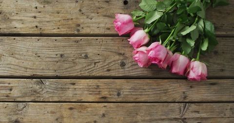 Pink Roses on Rustic Wooden Surface Creating Romantic Atmosphere - Download Free Stock Images Pikwizard.com