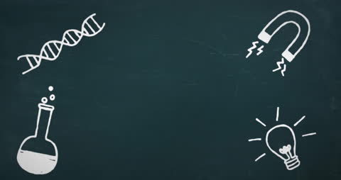 Chalkboard with Science Icons and Copy Space for Education
