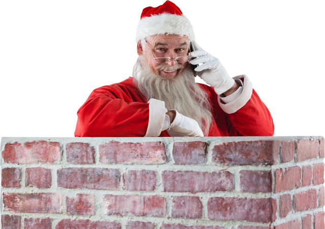 Transparent Santa Claus beside Chimney Discussing Holiday Plans on Phone - Download Free Stock Videos Pikwizard.com