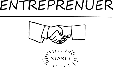 Entrepreneur text with shaking hands on transparent background