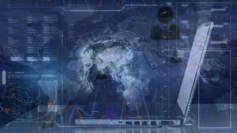 Global Digital Network Interface and Data Processing Animation