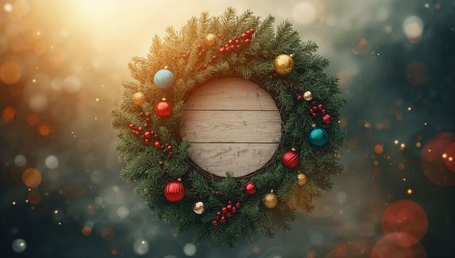Festive Christmas Pine Wreath with Wooden Center
