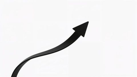 Glossy black curved arrow on white background for direction and progress