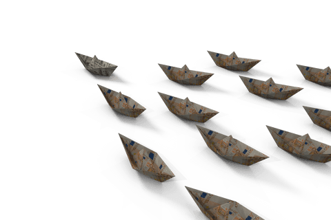 Transparent Leadership Concept with Currency Paper Boats on Water