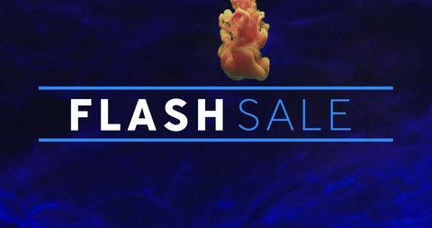 Flash sale announcement with vibrant liquid backdrop
