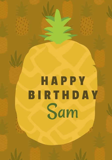 Bright and festive pineapple-themed birthday greeting card. Ideal for tropical birthday celebrations, vibrant birthday wishes, and personalized birthday messages. Can be used for birthday e-cards, social media posts, or printed personalized birthday stationery.