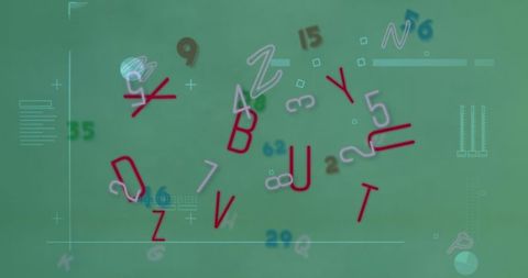 Futuristic data visualization with floating characters