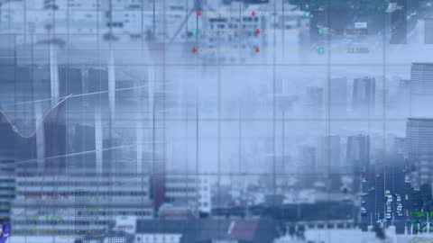 Stock Market Data Animated Over Modern Cityscape