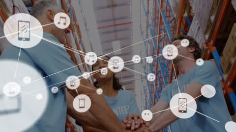 Diverse Warehouse Team with Animated Digital Connections