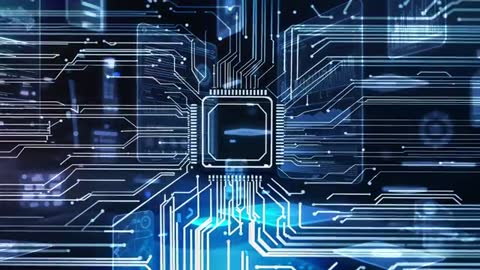 Glowing CPU Chip with Circuitry and Data Streams in Futuristic Setting