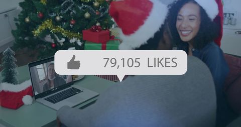 Virtual christmas celebration with friends through video call