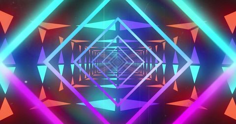 Glowing Neon Shapes Creating Retro Futuristic Tunnel