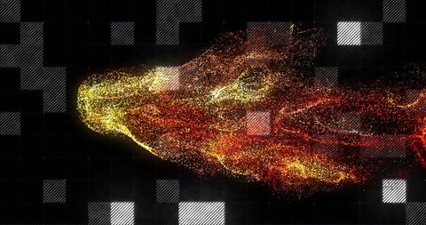 Abstract digital data and particle flow on black background
