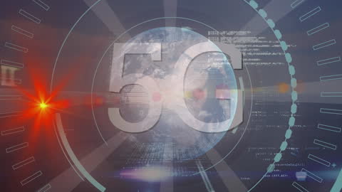 Digital 5G Technology Animation with Globe and Data Processing