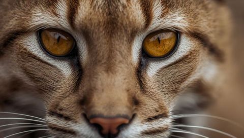Staring amber gaze of tabby cat portrait close-up showing striped fur and whisker detail