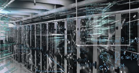 High-Tech Server Room with Digital Data Interface Overlay - Download Free Stock Images Pikwizard.com