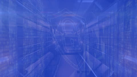 Futuristic Cybersecurity Padlock Overlay in Digital Tunnel