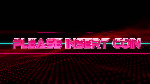 Nostalgic retro arcade style 'please insert coin' graphic for gaming & design