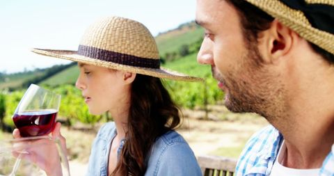 Couple Enjoying Wine Tasting at Scenic Vineyard - Download Free Stock Images Pikwizard.com