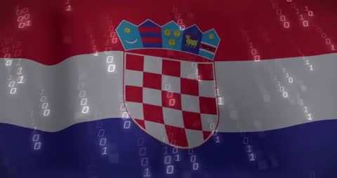 Croatian Flag with Binary Code Animation Representing Digital Progress