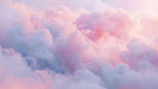 Pastel Cumulus Clouds Glowing at Sunrise Dreamy Ethereal Cloudscape