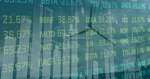 Wind Turbine Energy with Stock Market Analysis Overlay - Download Free Stock Images Pikwizard.com