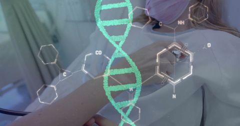 DNA and Data Overlay Shows Doctor Consulting Young Patient