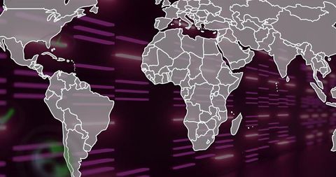 Futuristic global map with digital technology interface