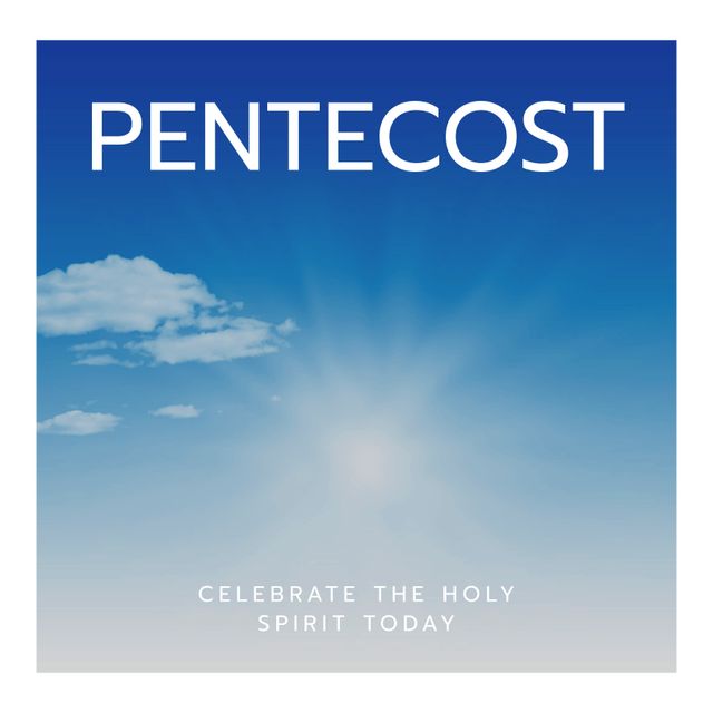 Light fills serene sky with 'Pentecost' text for religious promotions, event invitations, church announcements, or social media posts reflecting Pentecost celebrations and spreading spiritual messages.