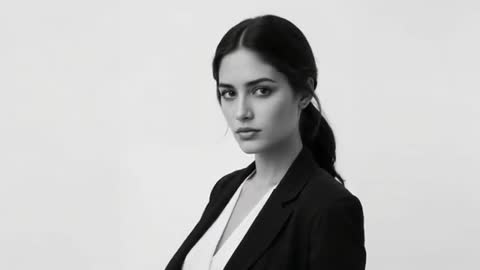 Elegant Woman in Blazer Posing with Confidence in Minimalist Setting