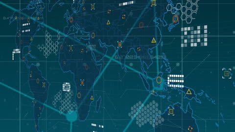 Global Network of Data and Technology Over World Map