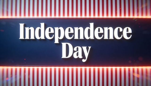 Independence day cinematic banner with glowing stripes and spark effects